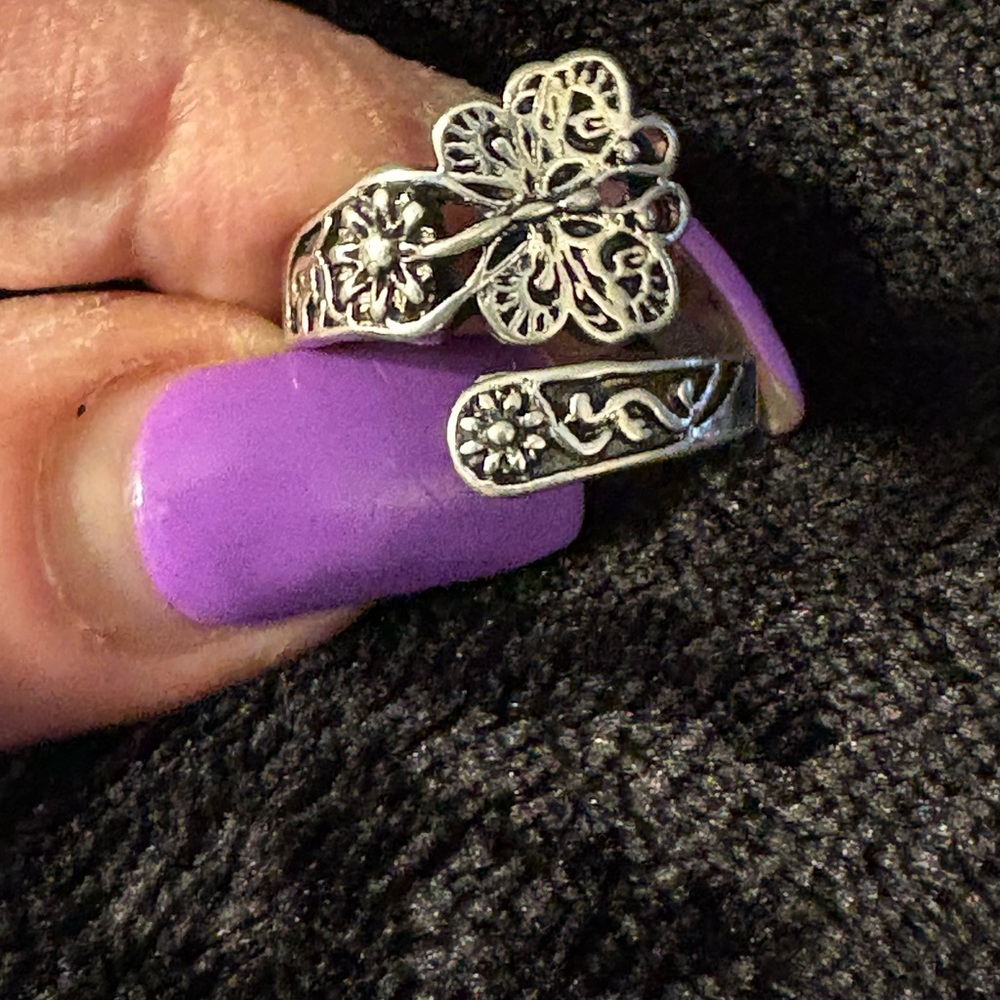Ring- Silver Tone Adjustable Bohemian Butterfly stainless steel  Ring nwt - Picture 3 of 8